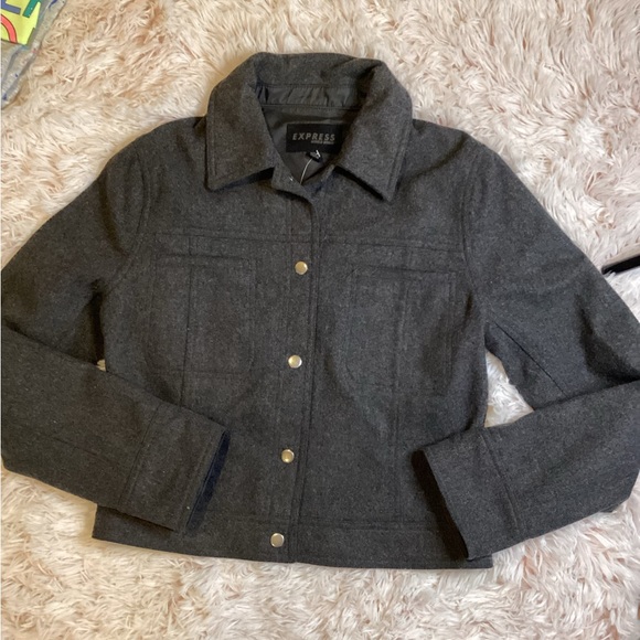 VINTAGE EXPRESS WORLD TOUR GRAY/BLACK WOOL BLEND SNAP CROPPED JACKET SZ. 7/8 - Picture 4 of 8